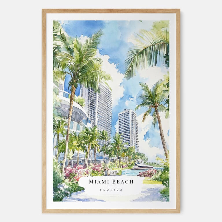 Miami Beach Watercolor Art Print - Main - Wood Frame
