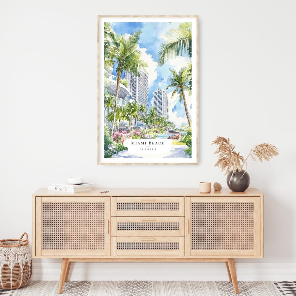 Miami Beach Watercolor Art Print - Shelf - Portrait Miami Beach Watercolor Art Print - Shelf - Portrait
