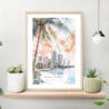 Miami Florida Sunset Watercolor Art Print on shelf