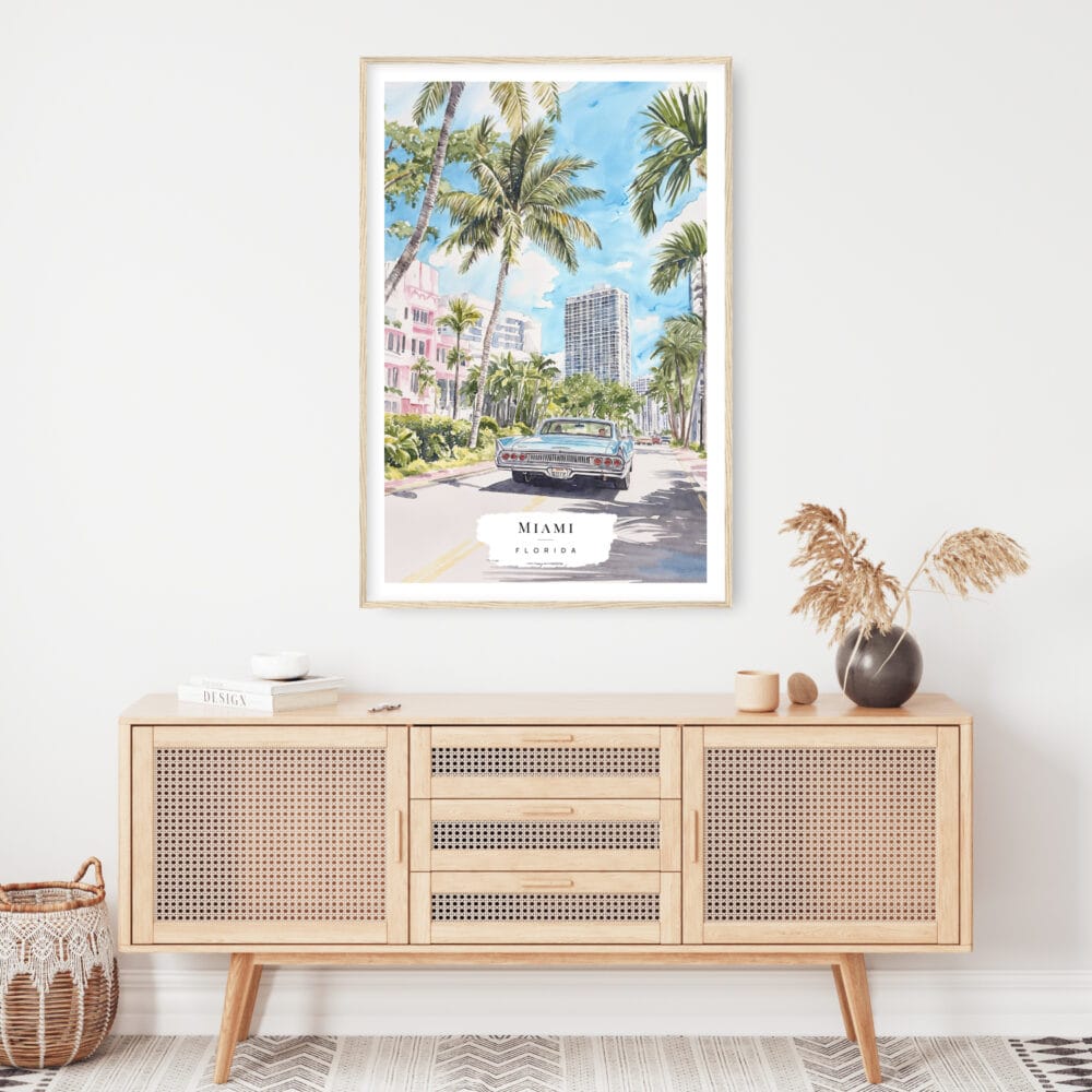 Miami Watercolor Painting Art Print - Shelf - Portrait Miami Watercolor Painting Art Print - Shelf - Portrait