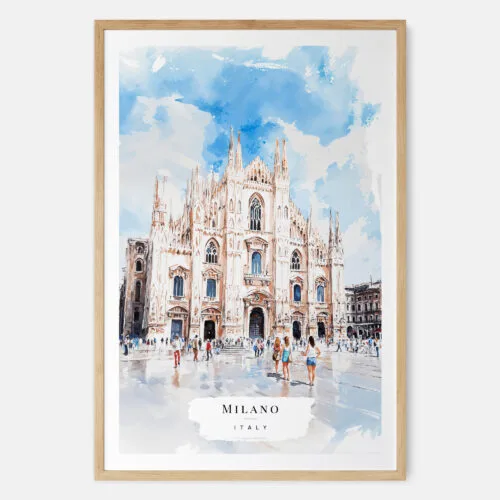 Milano Italy Watercolor Art Print - Main - Wood Frame