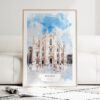 Milano Italy Watercolor Art Print - Wood Frame standing on Floor