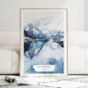 Norwegian Fjords in Winter Watercolor Art Print - Wood Frame standing on Floor
