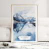 Norwegian Fjords in Winter Watercolor Art Print - Wood Frame standing on Floor