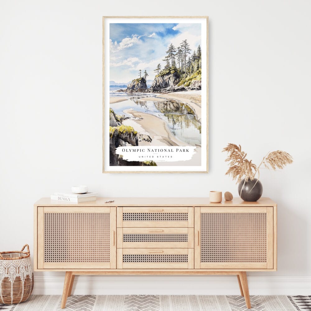 Olympic National Park Rialto Beach Watercolor Art Print - Shelf - Portrait Olympic National Park Rialto Beach Watercolor Art Print - Shelf - Portrait