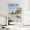 Olympic National Park Rialto Beach Watercolor Art Print - Wood Frame standing on Floor