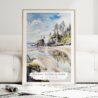 Olympic National Park Rialto Beach Watercolor Art Print - Wood Frame standing on Floor