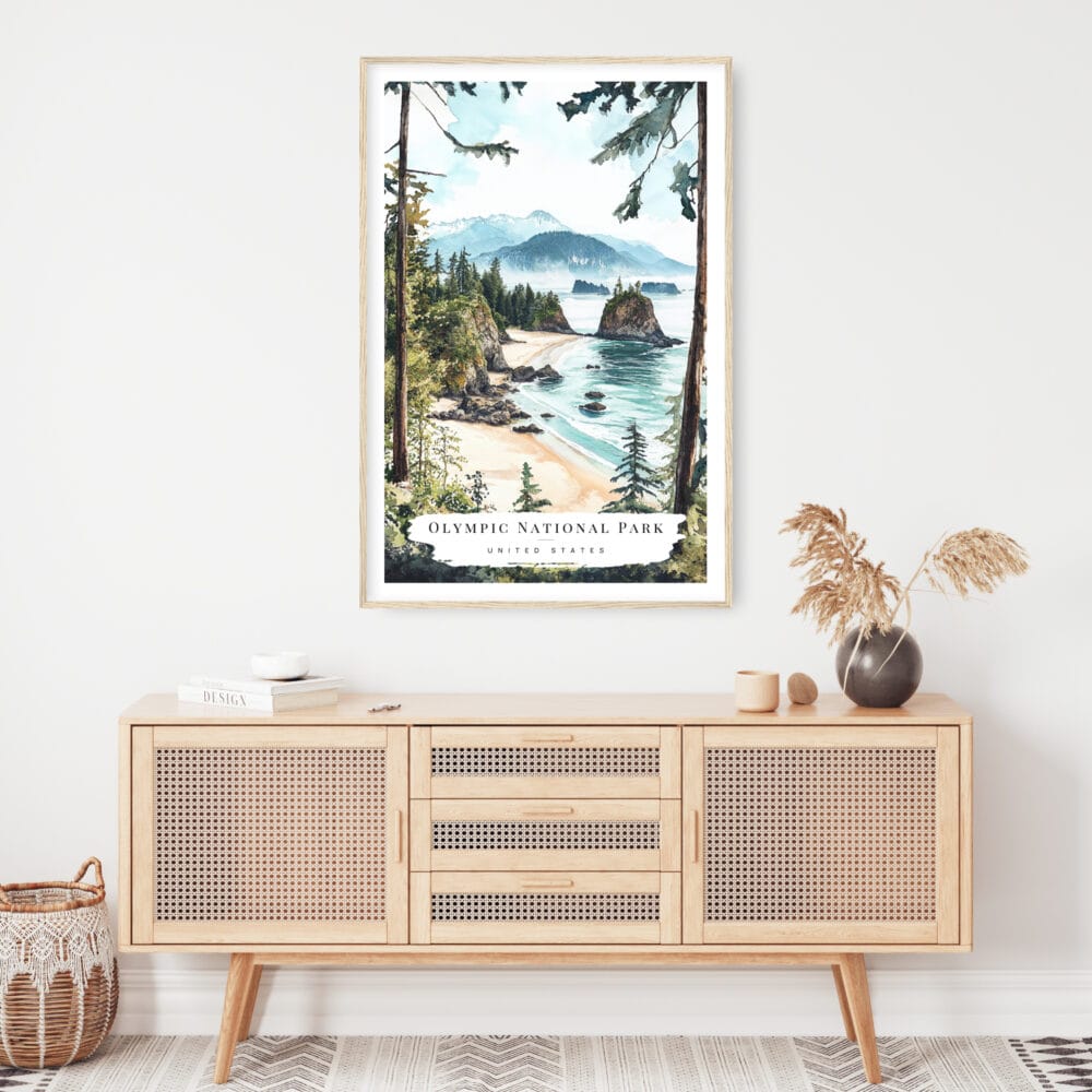 Olympic National Park Watercolor Art Print - Shelf - Portrait Olympic National Park Watercolor Art Print - Shelf - Portrait