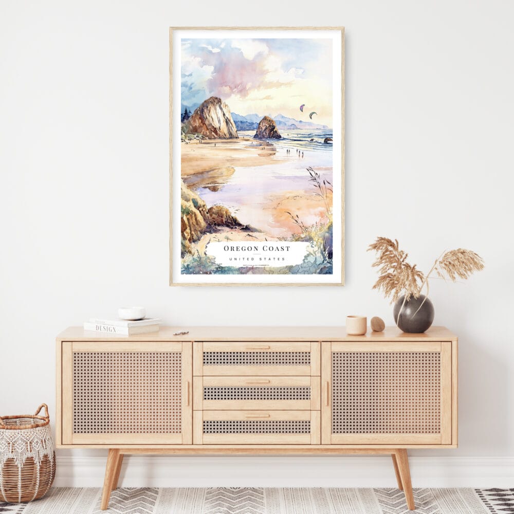 Oregon Coast Watercolor Art Print - Shelf - Portrait Oregon Coast Watercolor Art Print - Shelf - Portrait