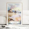 Oregon Coast Watercolor Art Print - Wood Frame standing on Floor