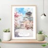 Osaka Castle Watercolor Art Print on shelf