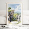 Peak District England Watercolor Art Print - Wood Frame standing on Floor