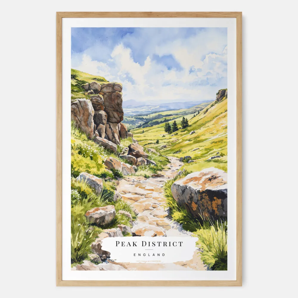 Peak District Watercolor Art Print - Main - Wood Frame Peak District Watercolor Art Print - Main - Wood Frame