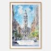 Philadelphia City Hall Watercolor Art Print - Main - Wood Frame