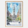 Philadelphia City Hall Watercolor Art Print - Main - Wood Frame