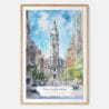 Philadelphia City Hall Watercolor Art Print - Main - Wood Frame