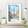 Philadelphia City Hall Watercolor Art Print on shelf