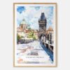 Prague Charles Bridge Watch Tower Watercolor Art Print - Main - Wood Frame