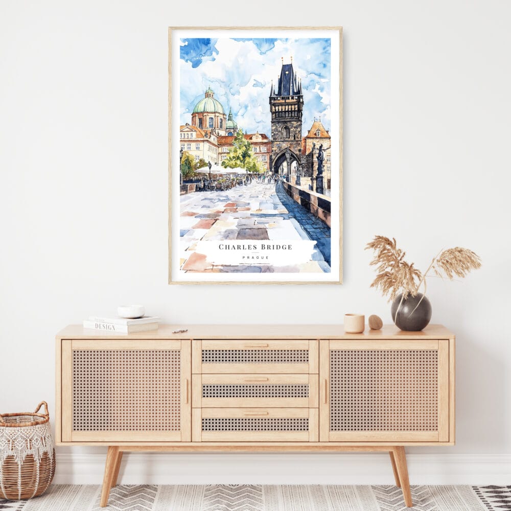 Prague Charles Bridge Watch Tower Watercolor Art Print - Shelf - Portrait Prague Charles Bridge Watch Tower Watercolor Art Print - Shelf - Portrait