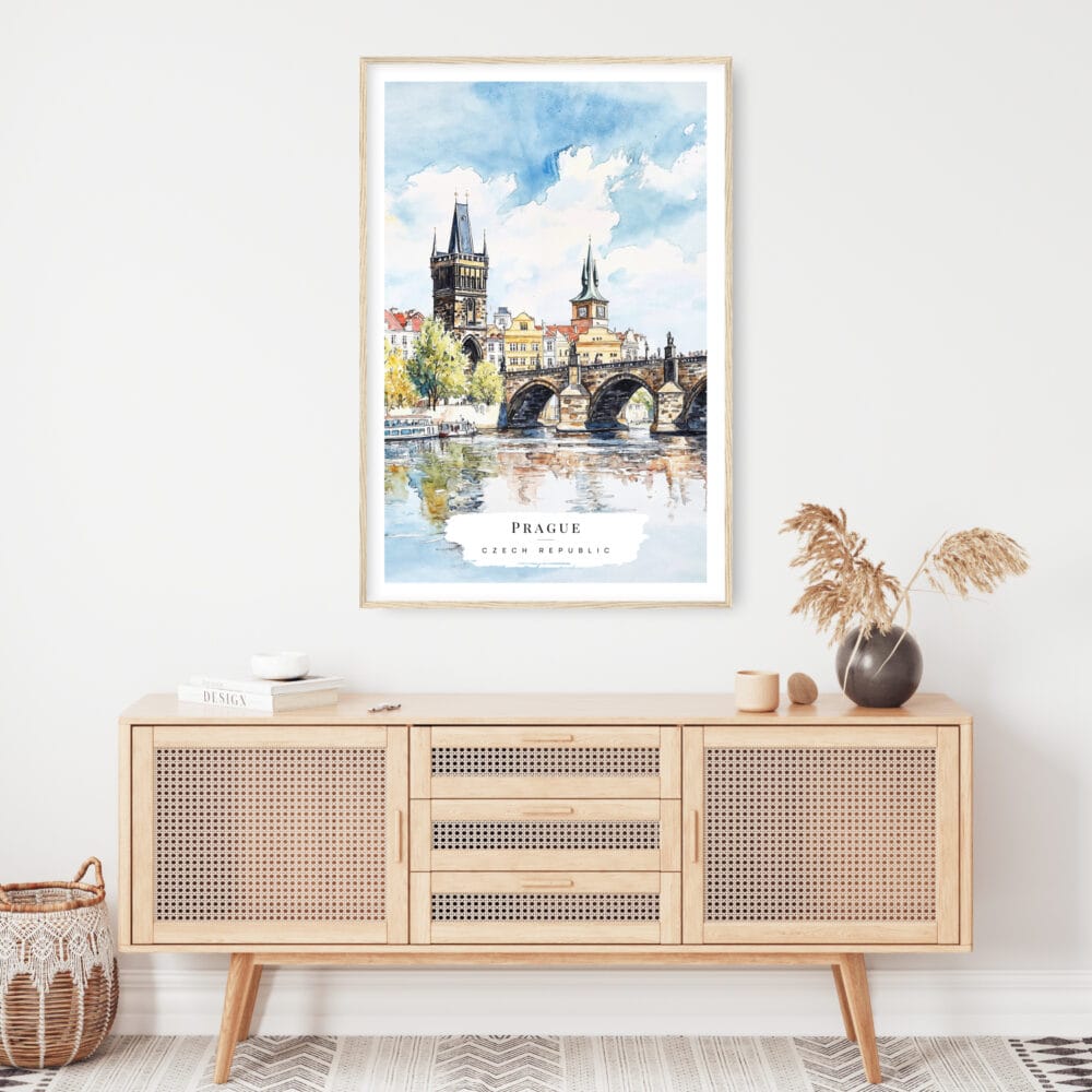 Prague Charles Bridge Watercolor Art Print - Shelf - Portrait Prague Charles Bridge Watercolor Art Print - Shelf - Portrait