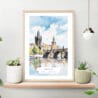 Prague Charles Bridge Watercolor Art Print on shelf
