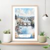 Prague Skyline Watercolor Art Print on shelf