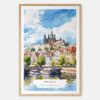 Prague St Vitus Cathedral Watercolor Art Print - Main - Wood Frame