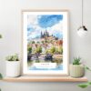 Prague St Vitus Cathedral Watercolor Art Print on shelf