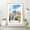 Prague St Vitus Cathedral Watercolor Art Print on shelf