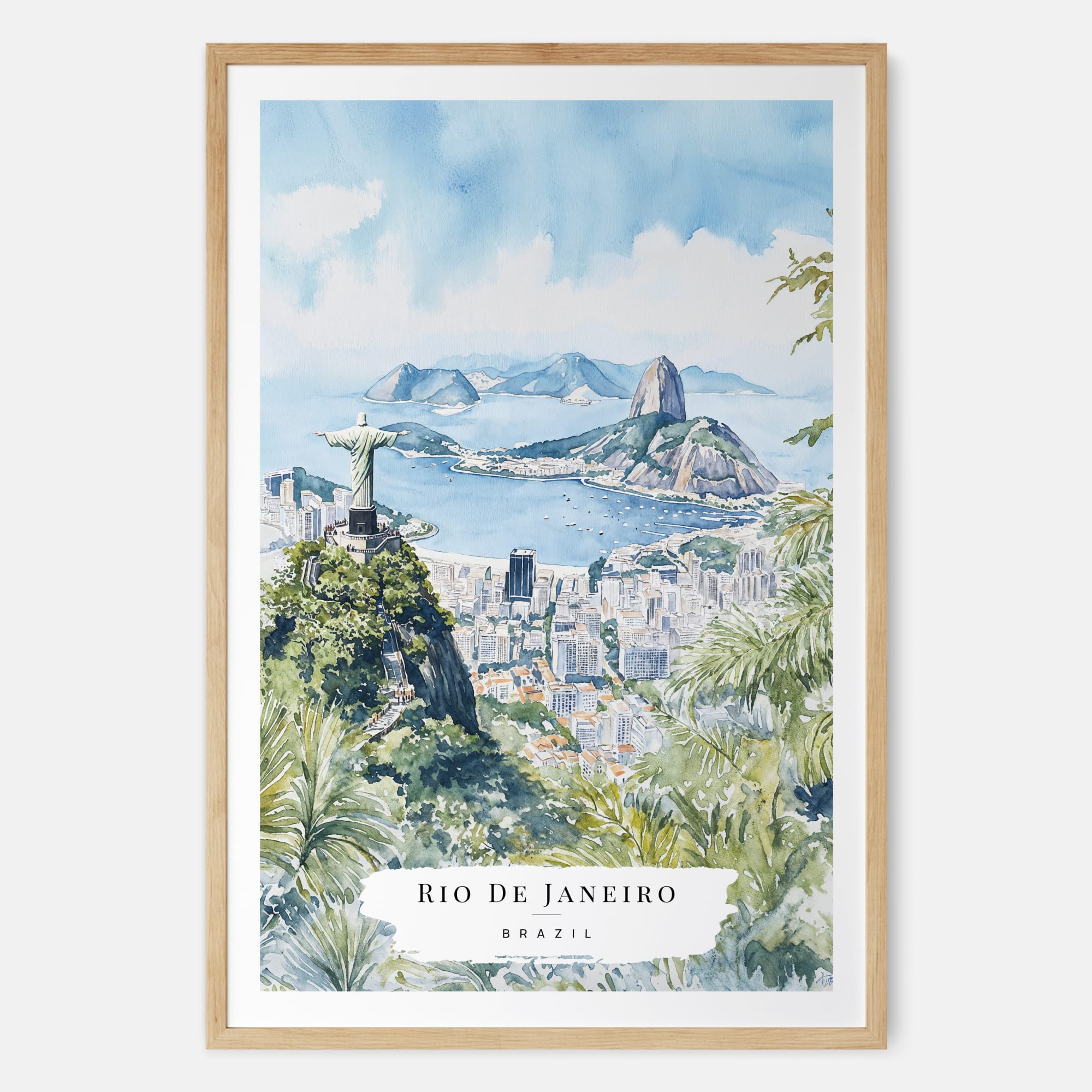 Rio De Janeiro Watercolor Art Print - Main - Wood Frame