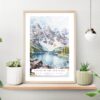 Rocky Mountains Valleys Of the Ten Peaks Watercolor Art Print on shelf