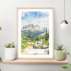 Rocky Mountains Watercolor Art Print on shelf