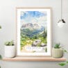 Rocky Mountains Watercolor Art Print on shelf