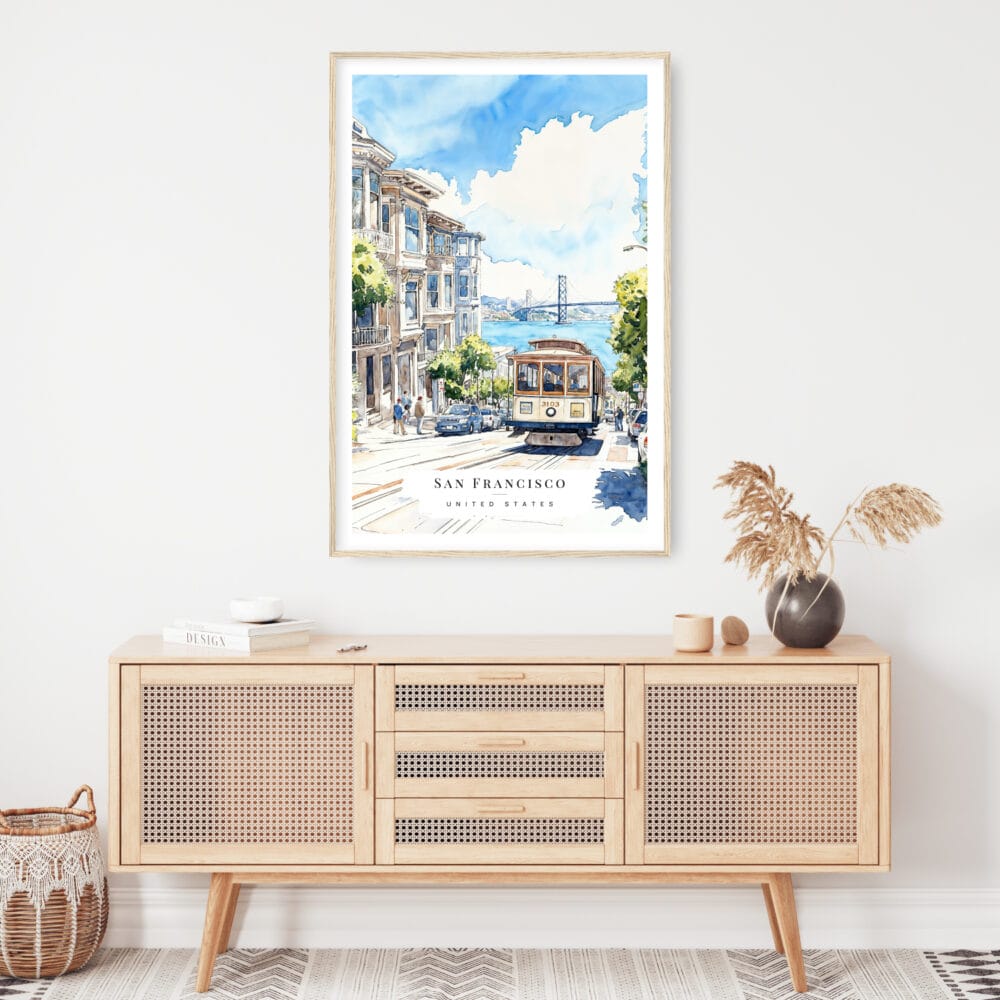 San Francisco Tram Watercolor Art Print - Shelf - Portrait San Francisco Tram Watercolor Art Print - Shelf - Portrait