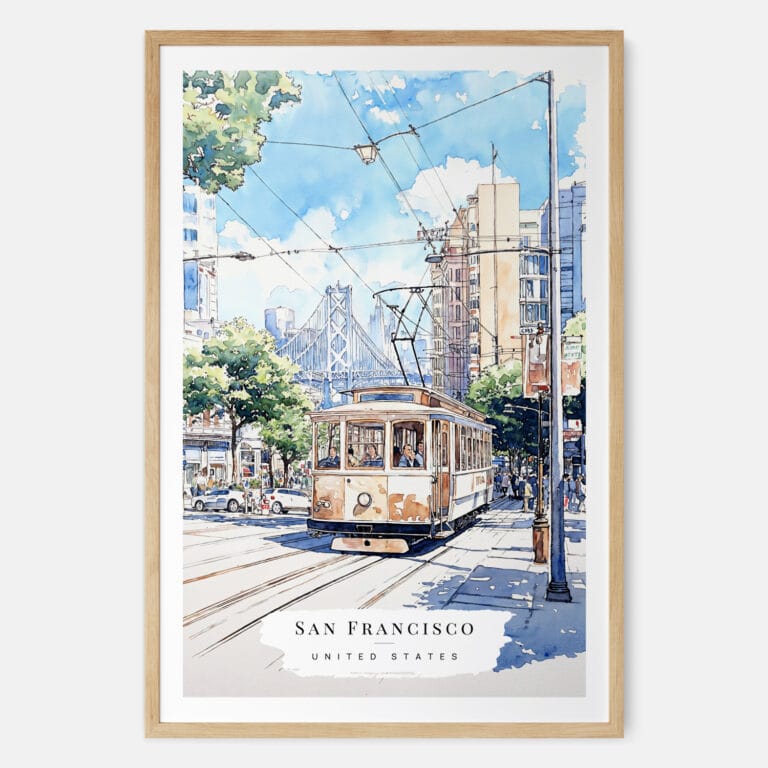 San Francisco Watercolor Art Print - Main - Wood Frame