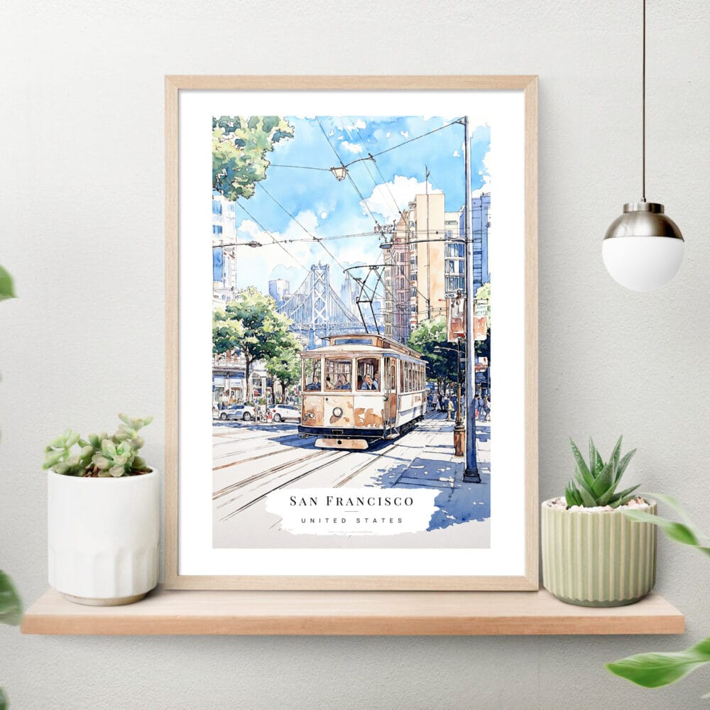 San Francisco Watercolor Art Print on shelf San Francisco Watercolor Art Print on shelf