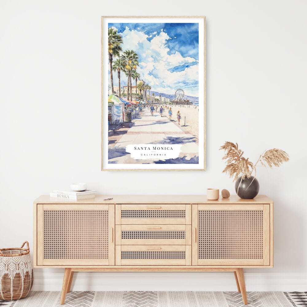 Santa Monica Watercolor Art Print - Shelf - Portrait Santa Monica Watercolor Art Print - Shelf - Portrait
