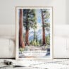 Sequoia California Watercolor Art Print - Wood Frame standing on Floor