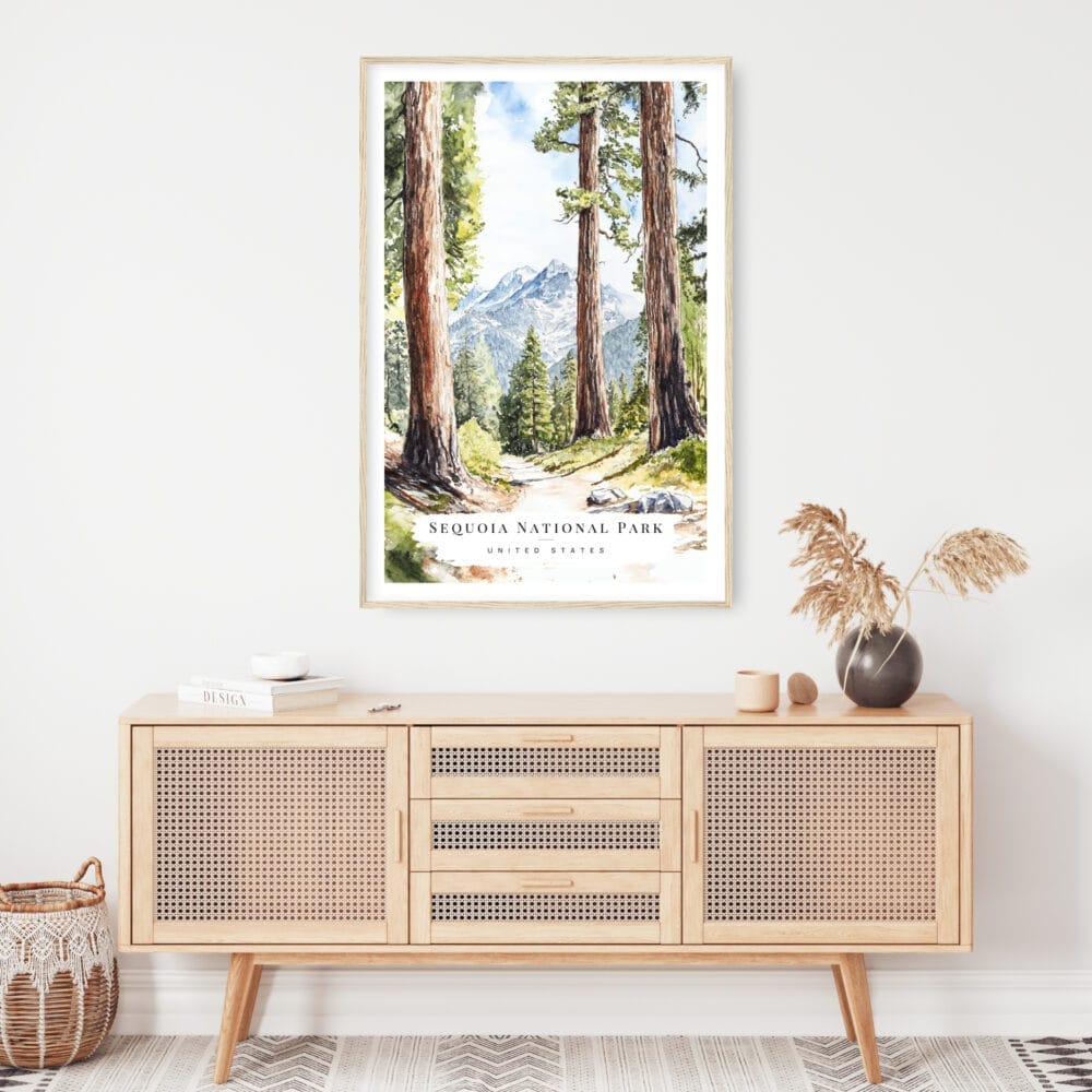 Sequoia National Park Watercolor Art Print - Shelf - Portrait Sequoia National Park Watercolor Art Print - Shelf - Portrait