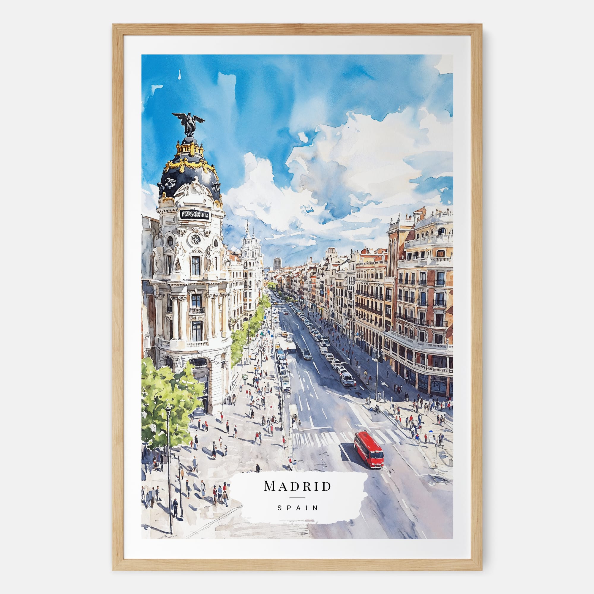 Madrid Cityscape Watercolor Painting – Spain Travel Art Print