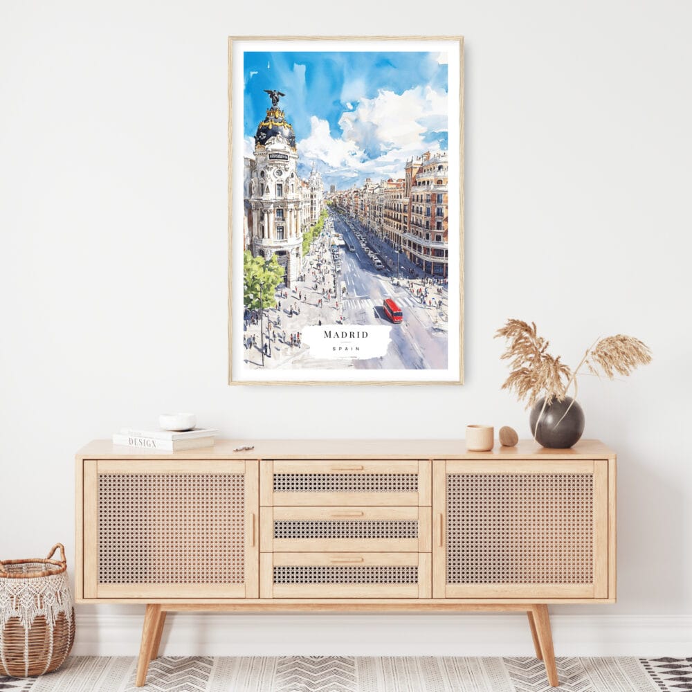 Spain Madrid Watercolor Art Print - Shelf - Portrait Spain Madrid Watercolor Art Print - Shelf - Portrait