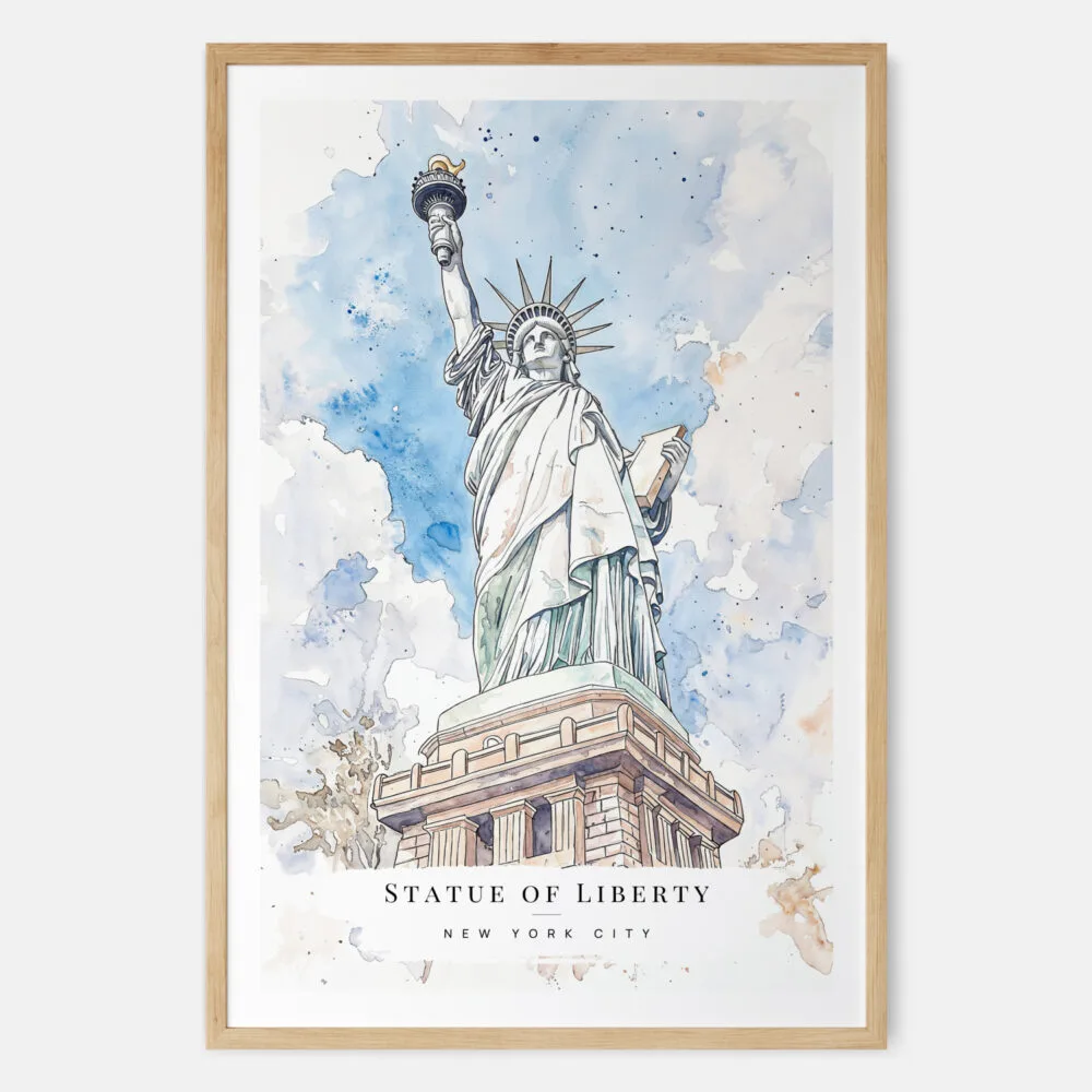 Statue of Liberty Watercolor Art Print - Main - Wood Frame Statue of Liberty Watercolor Art Print - Main - Wood Frame