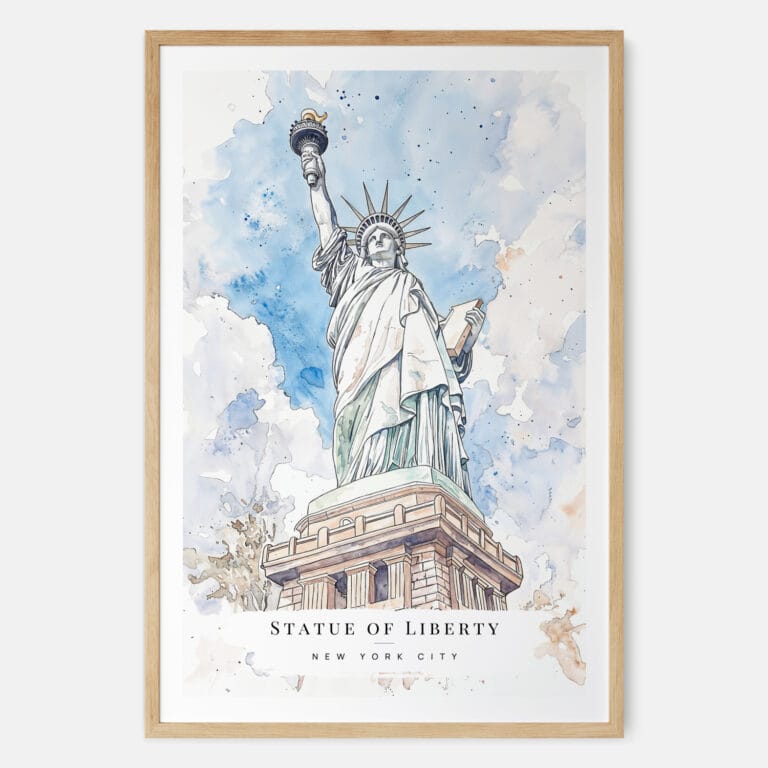 Statue of Liberty Watercolor Art Print - Main - Wood Frame