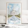 Taj Mahal India Watercolor Art Print - Wood Frame standing on Floor