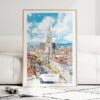 Vienna Watercolor Art Print - Wood Frame standing on Floor