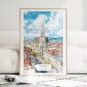 Vienna Watercolor Art Print - Wood Frame standing on Floor