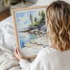 Woman Holding Framed Acadia National Park Watercolor Wall Art - Portrait
