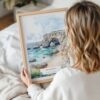 Woman Holding Framed Algarve Portugal Watercolor Wall Art - Portrait