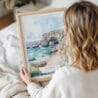 Woman Holding Framed Algarve Portugal Watercolor Wall Art - Portrait
