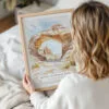 Woman Holding Framed Arches National Park Watercolor Wall Art - Portrait